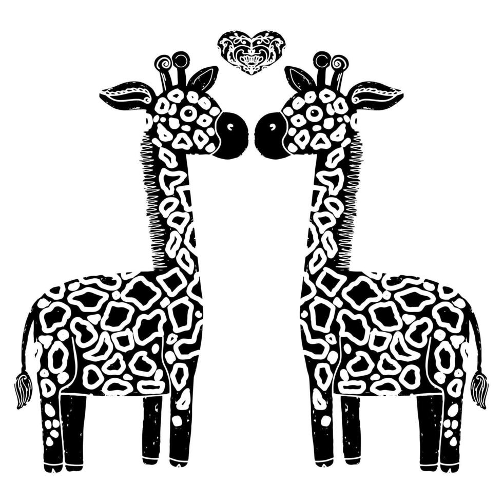 dois girafas estão em pé dentro frente do uma branco fundo vetor