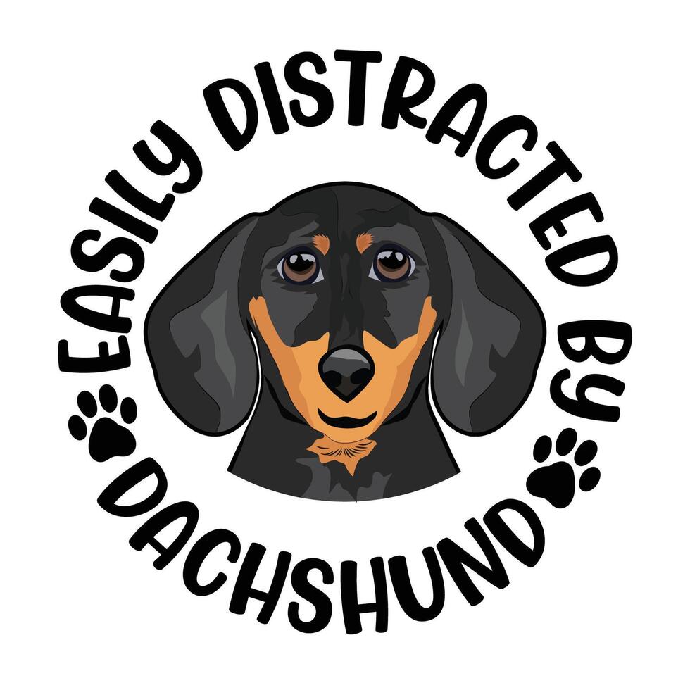 facilmente distraído de dachshund cachorro tipografia camiseta Projeto pró vetor