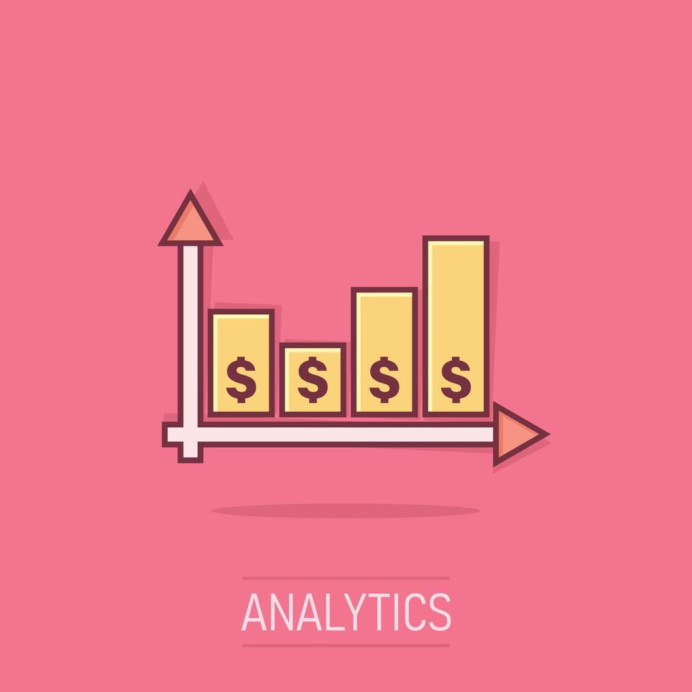 dinheiro crescimento ícone dentro quadrinho estilo. seta progresso desenho animado vetor ilustração em isolado fundo. carreira respingo efeito o negócio conceito.