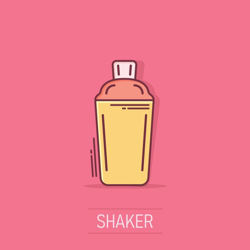 ícone de coquetel shaker em estilo cômico. garrafa de álcool ilustração vetorial dos desenhos animados no fundo branco isolado. conceito de negócio de efeito de respingo de bebida de bar. vetor