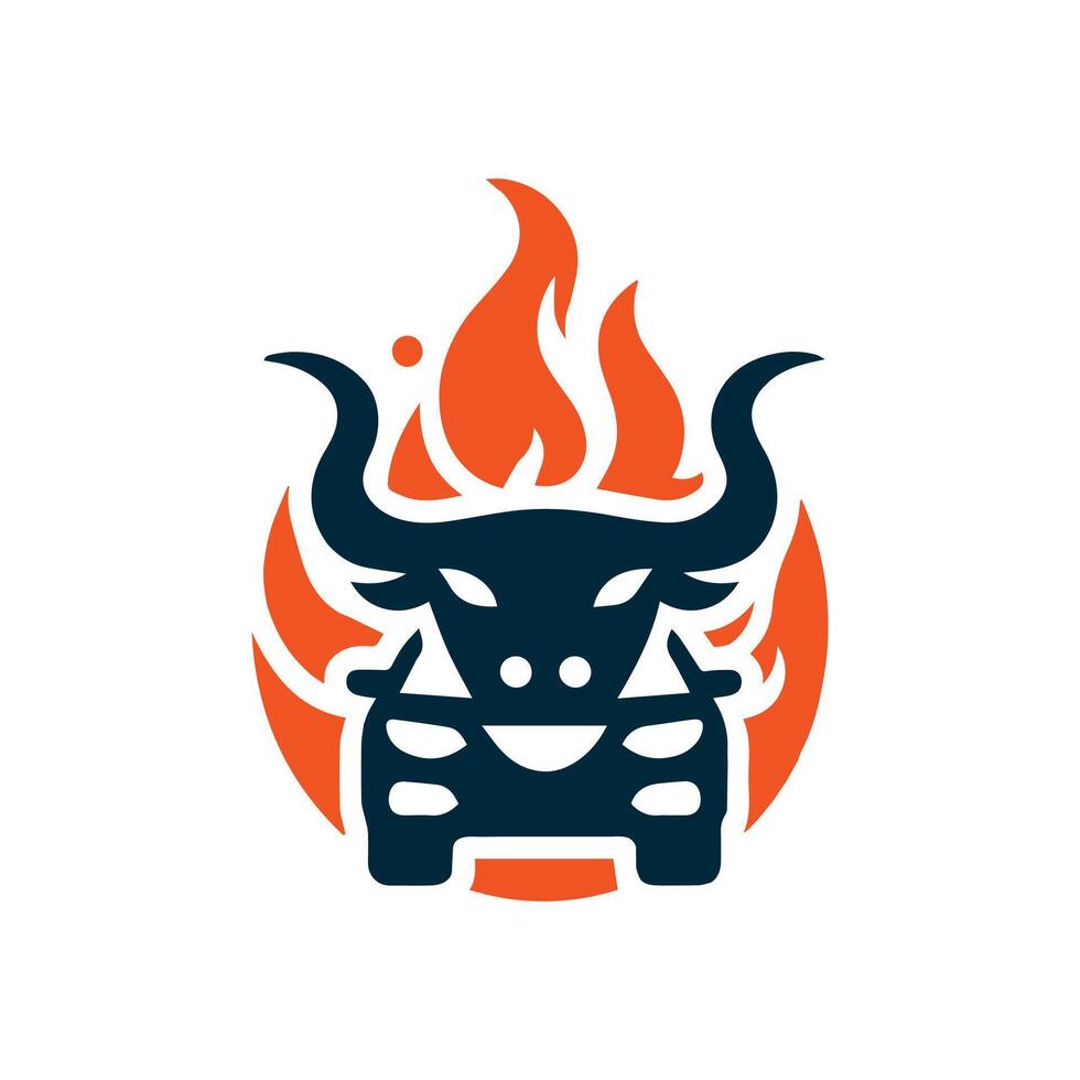 carro, fogo, e touro cabeça logotipo modelo vator usar camiseta vetor
