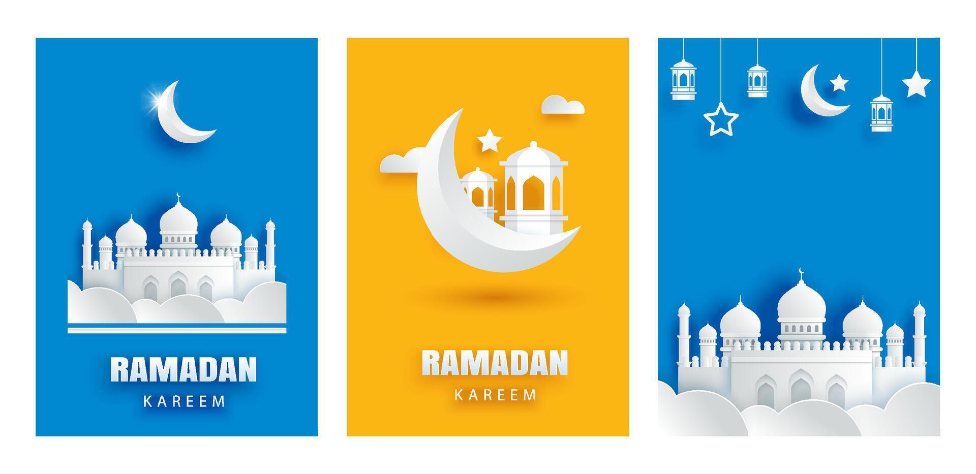 Ramadã kareem cumprimento cartão fundo. eid Mubarak papel arte bandeira ilustração Projeto. vetor