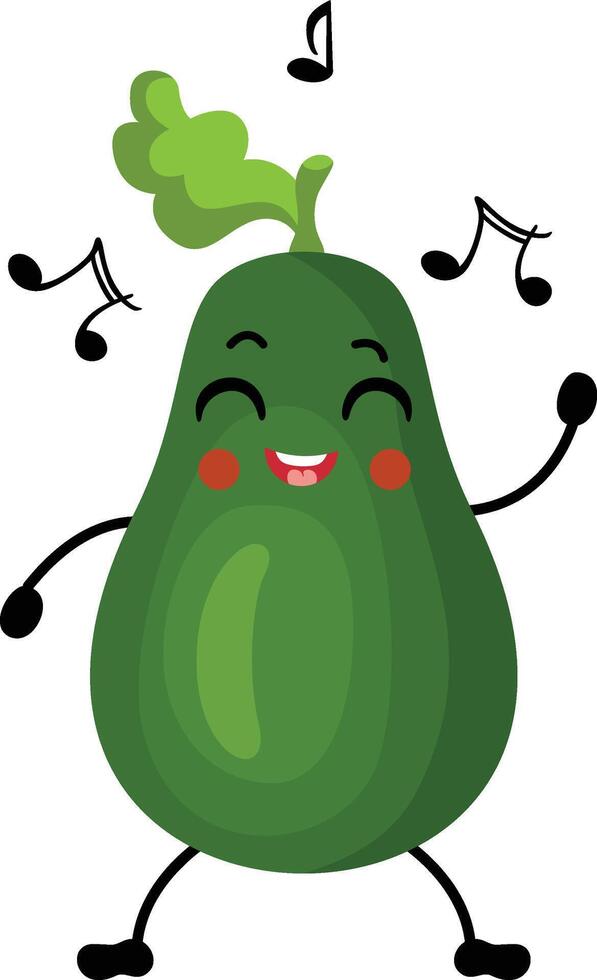 engraçado verde abacate mascote dançando para música vetor