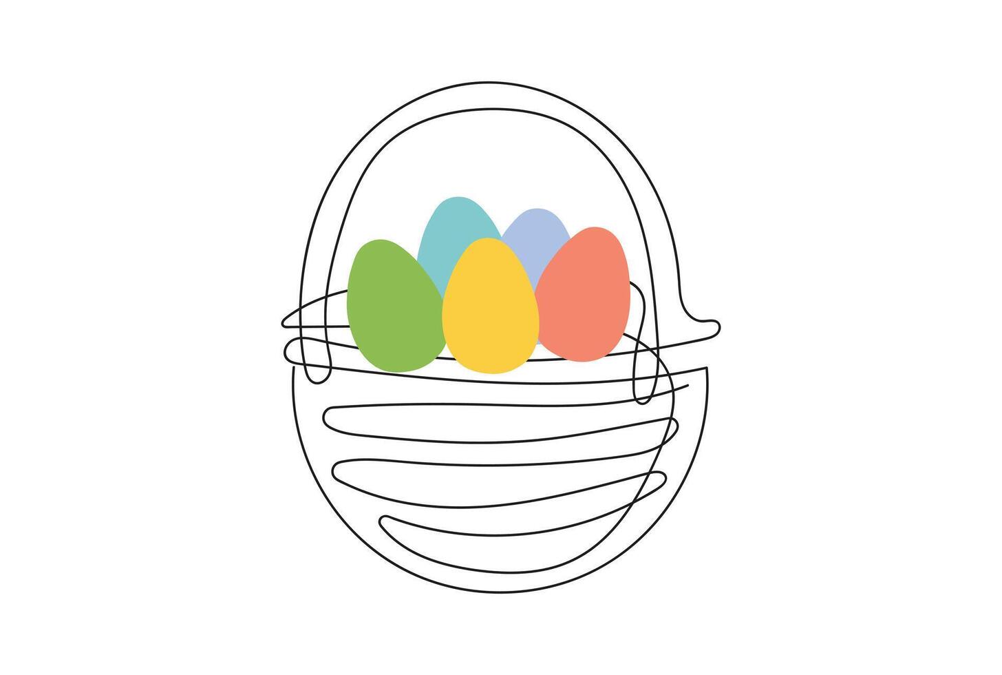 vime cesta com colorida Páscoa ovos. contínuo 1 linha desenho. vetor ilustração isolado em branco fundo. minimalista estilo. perfeito para Páscoa promoções, cumprimento cartões, feriado faixas
