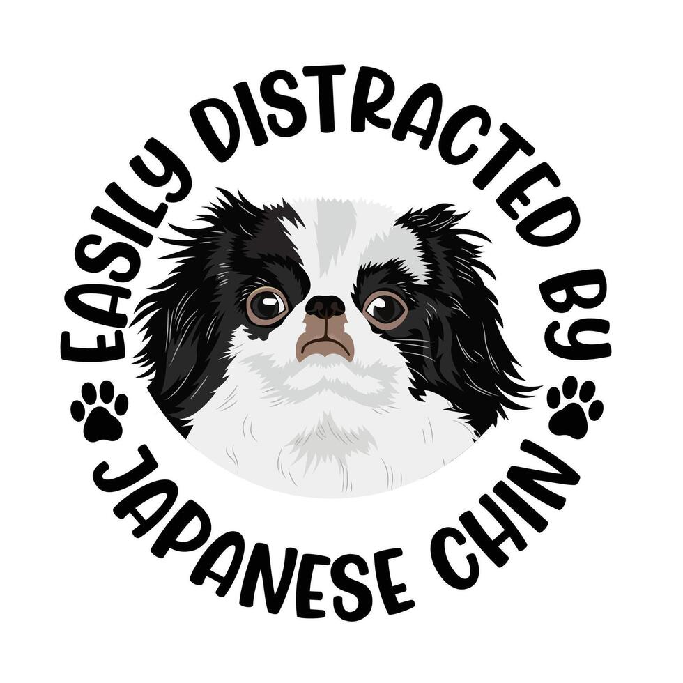 facilmente distraído de japonês queixo cachorro tipografia camiseta Projeto pró vetor