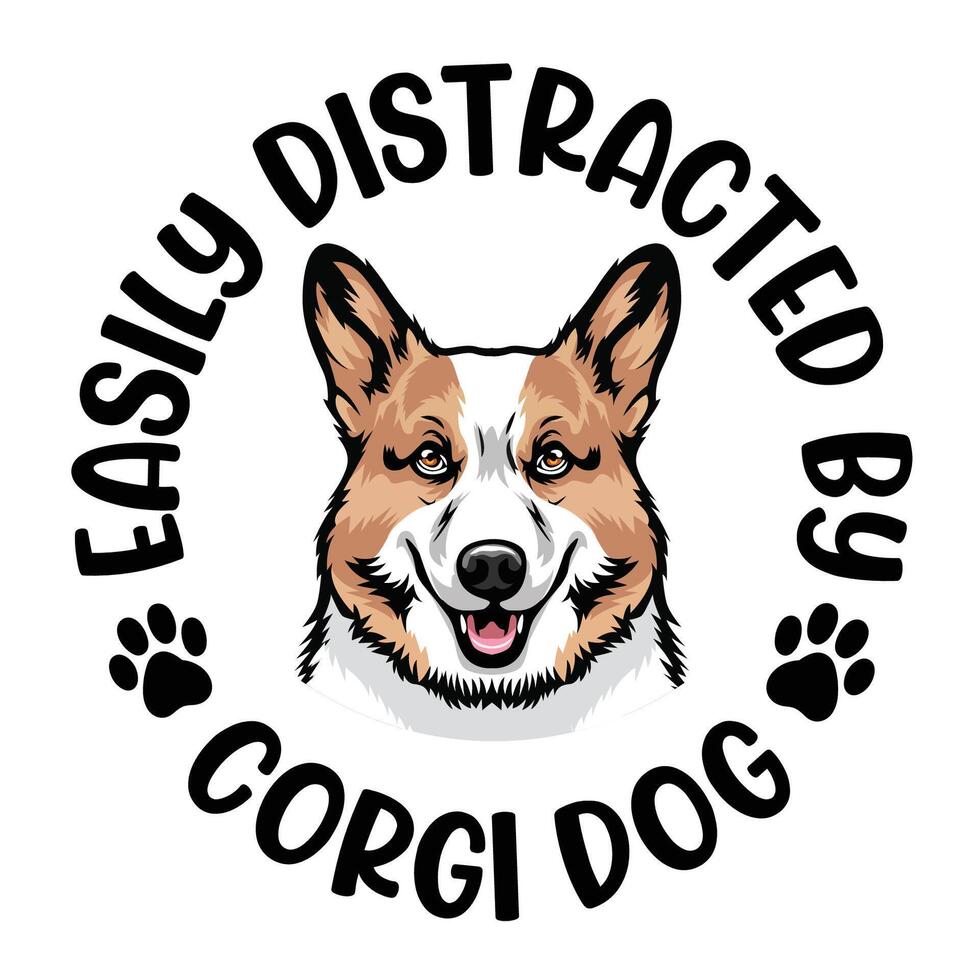 facilmente distraído de corgi cachorro tipografia camiseta Projeto pró vetor