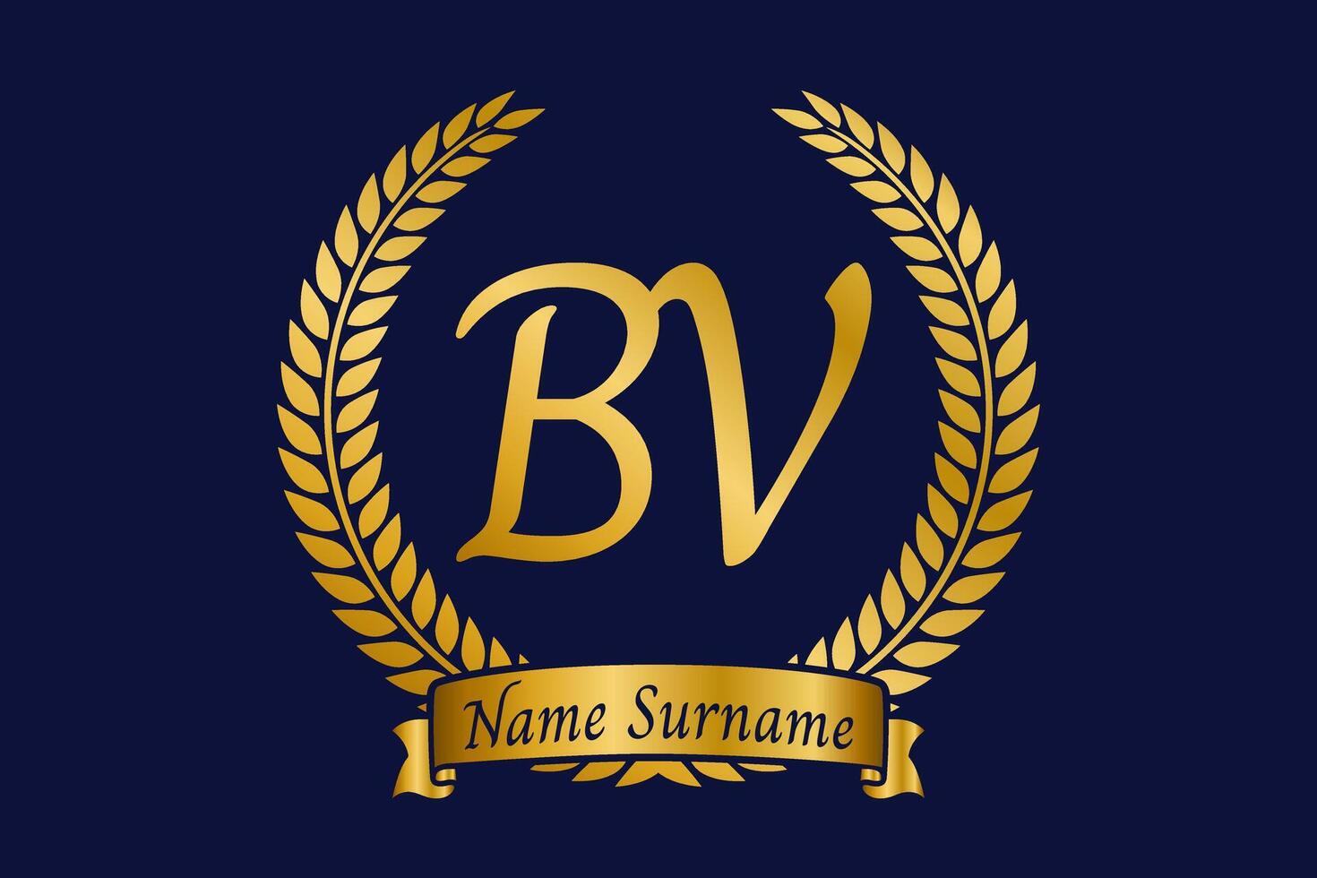 inicial carta b e v, bv monograma logotipo Projeto com louro guirlanda. luxo dourado caligrafia Fonte. vetor