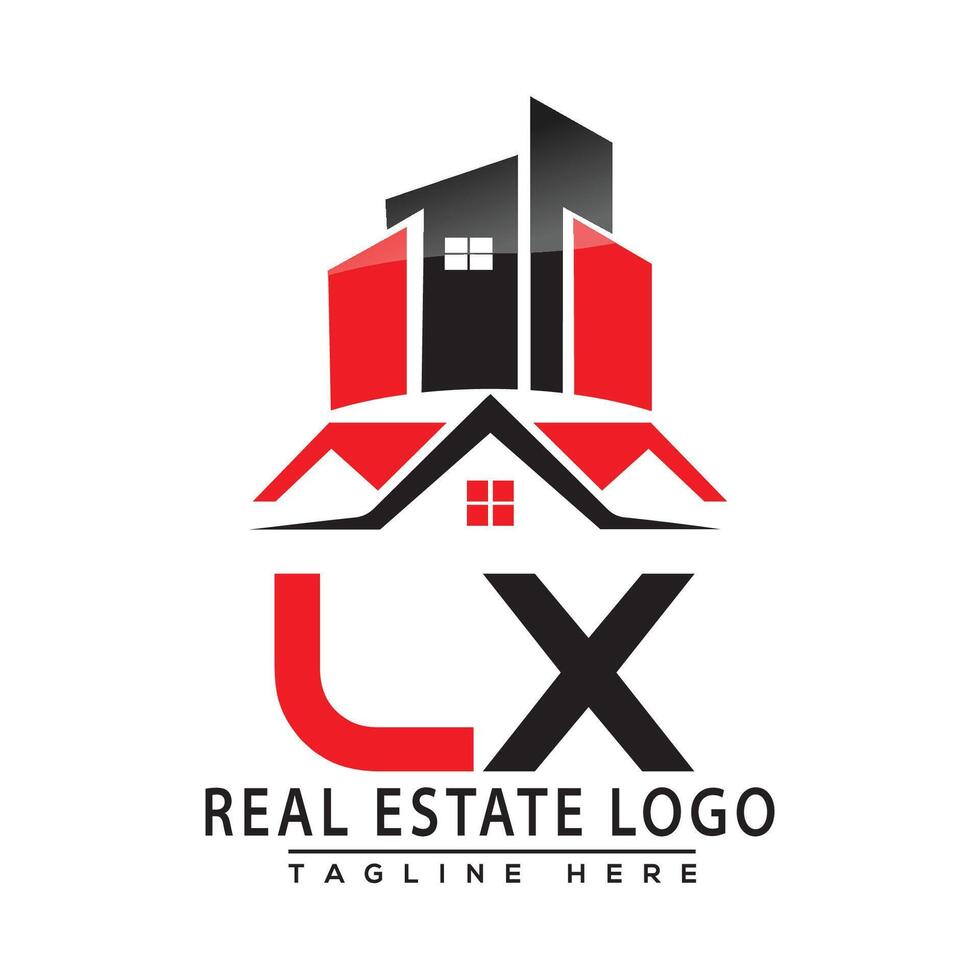 lx real Estado logotipo vermelho cor Projeto casa logotipo estoque vetor. vetor