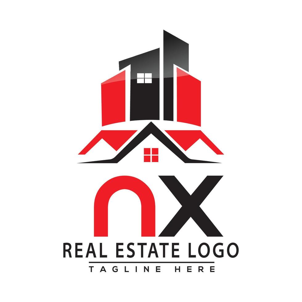 nx real Estado logotipo vermelho cor Projeto casa logotipo estoque vetor. vetor