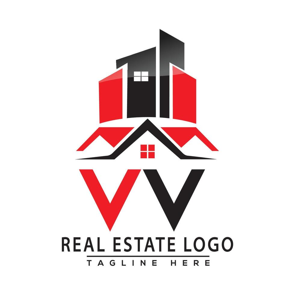 vv real Estado logotipo vermelho cor Projeto casa logotipo estoque vetor. vetor