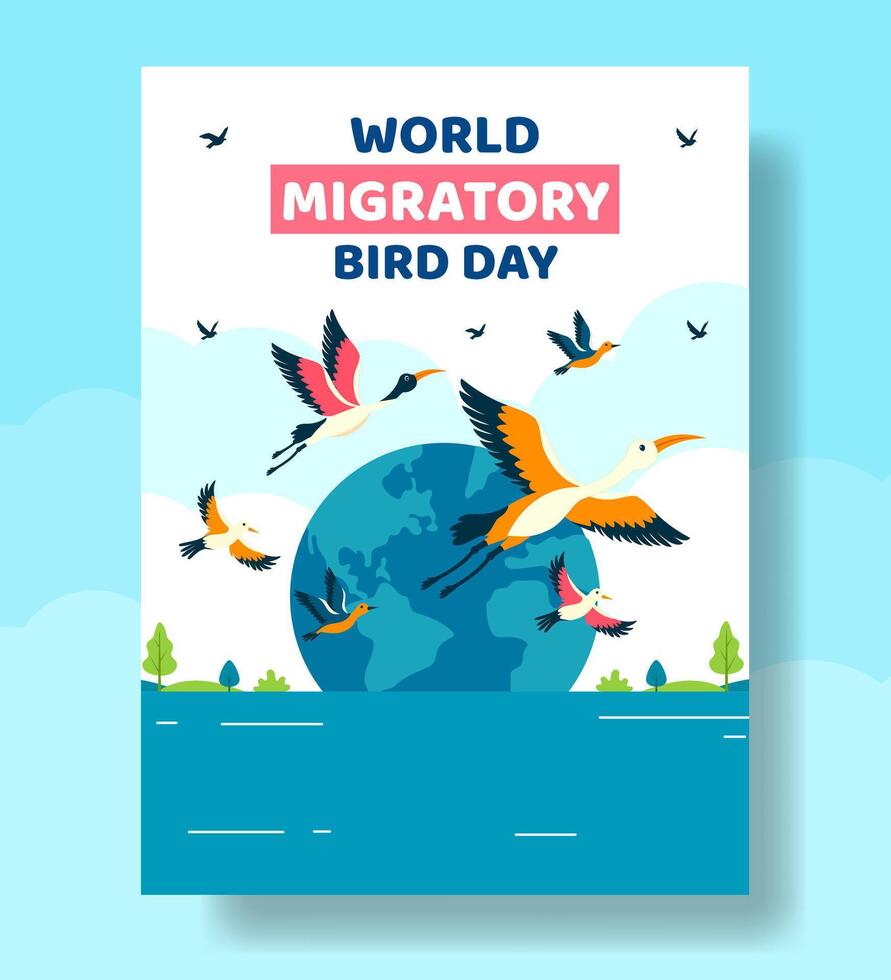 migratório pássaro dia vertical poster plano desenho animado mão desenhado modelos fundo ilustração vetor