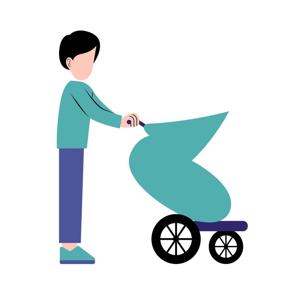 uma pai com bebê carrinho de criança vetor