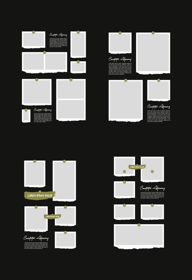 conjunto As fotos ou fotos quadro, Armação colagem. histórias em quadrinhos página rede disposição abstrato foto quadros e digital foto parede modelo vetor