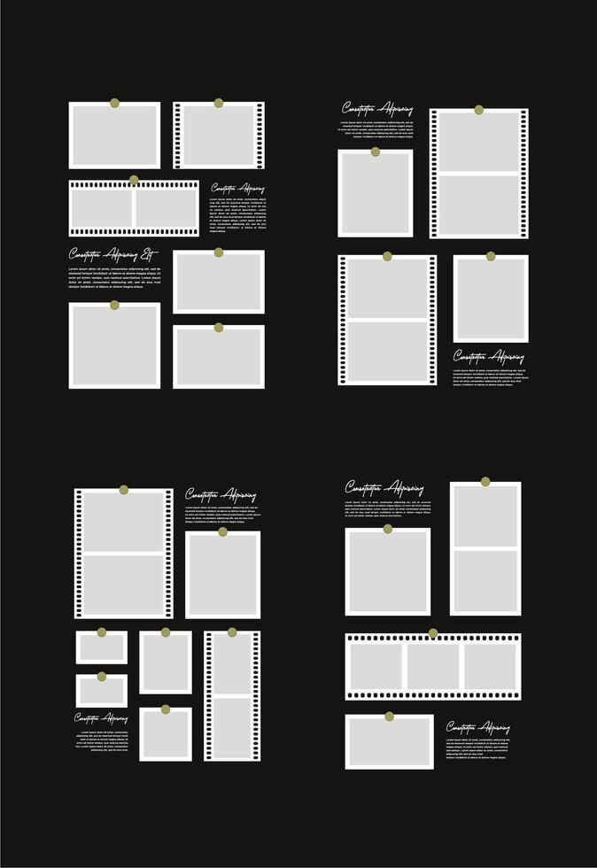 conjunto As fotos ou fotos quadro, Armação colagem. histórias em quadrinhos página rede disposição abstrato foto quadros e digital foto parede modelo vetor