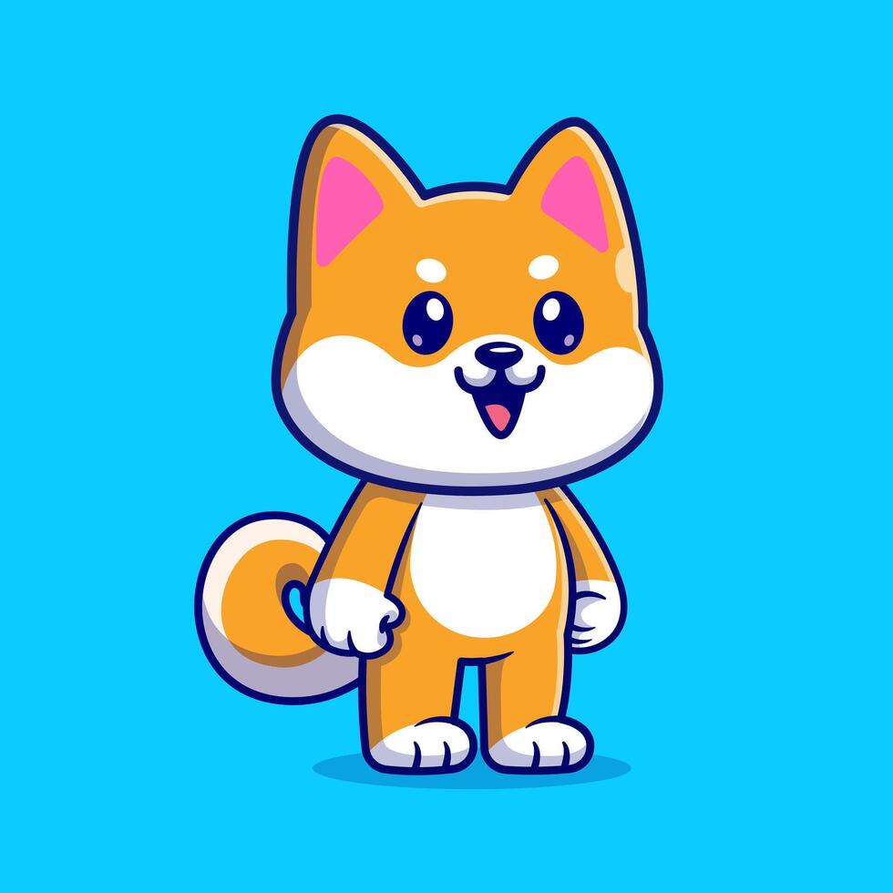 fofa Shiba inu cachorro em pé desenho animado vetor ícone ilustração. animal natureza ícone conceito isolado Prêmio vetor. plano desenho animado estilo