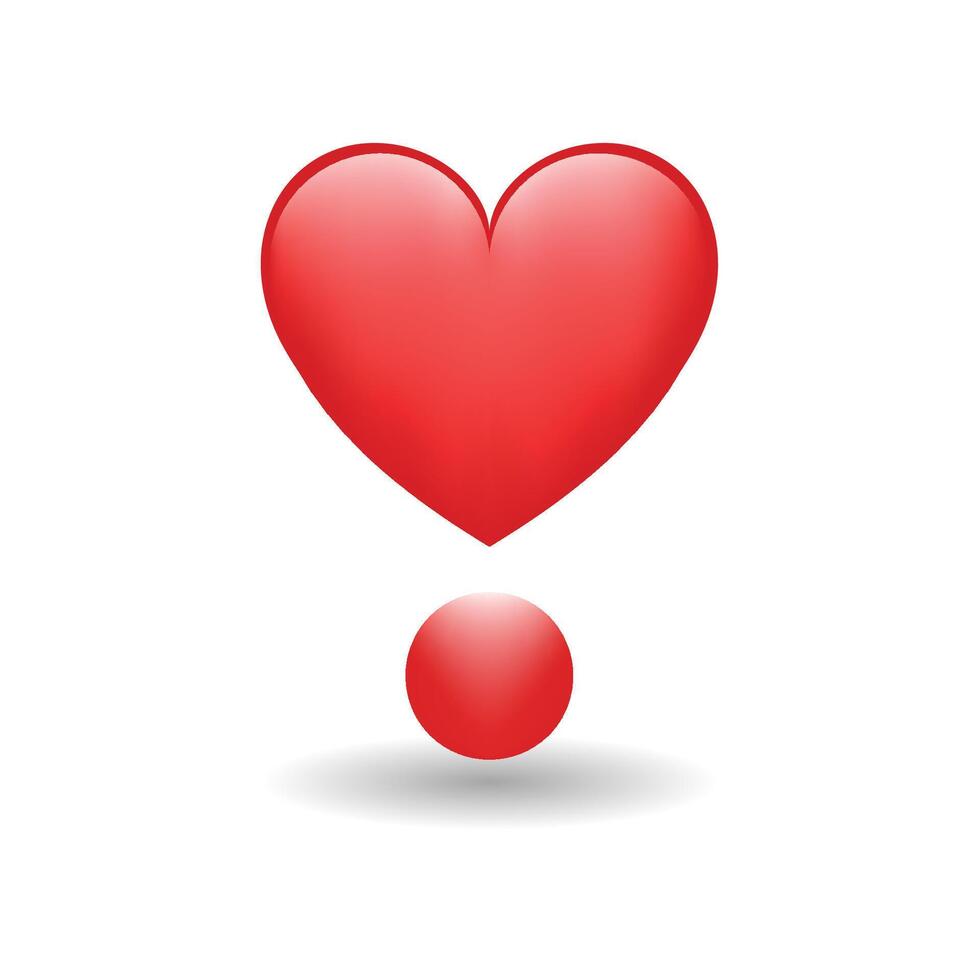 coração acima ponto amor exclamação marca emoji ícone objeto símbolo. gradiente vetor ilustração grampo arte Projeto desenho animado. exclamação ponto dentro coração formato em branco fundo.