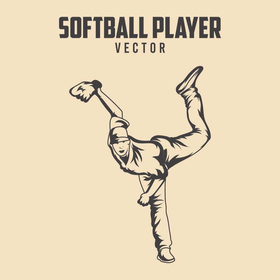 softbol jogador Preto ilustração vetor