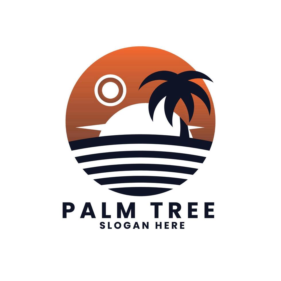 pôr do sol mar oceano de praia logotipo design.palm árvore logotipo Projeto vetor.wave logotipo design.folha árvore logotipo Projeto vetor