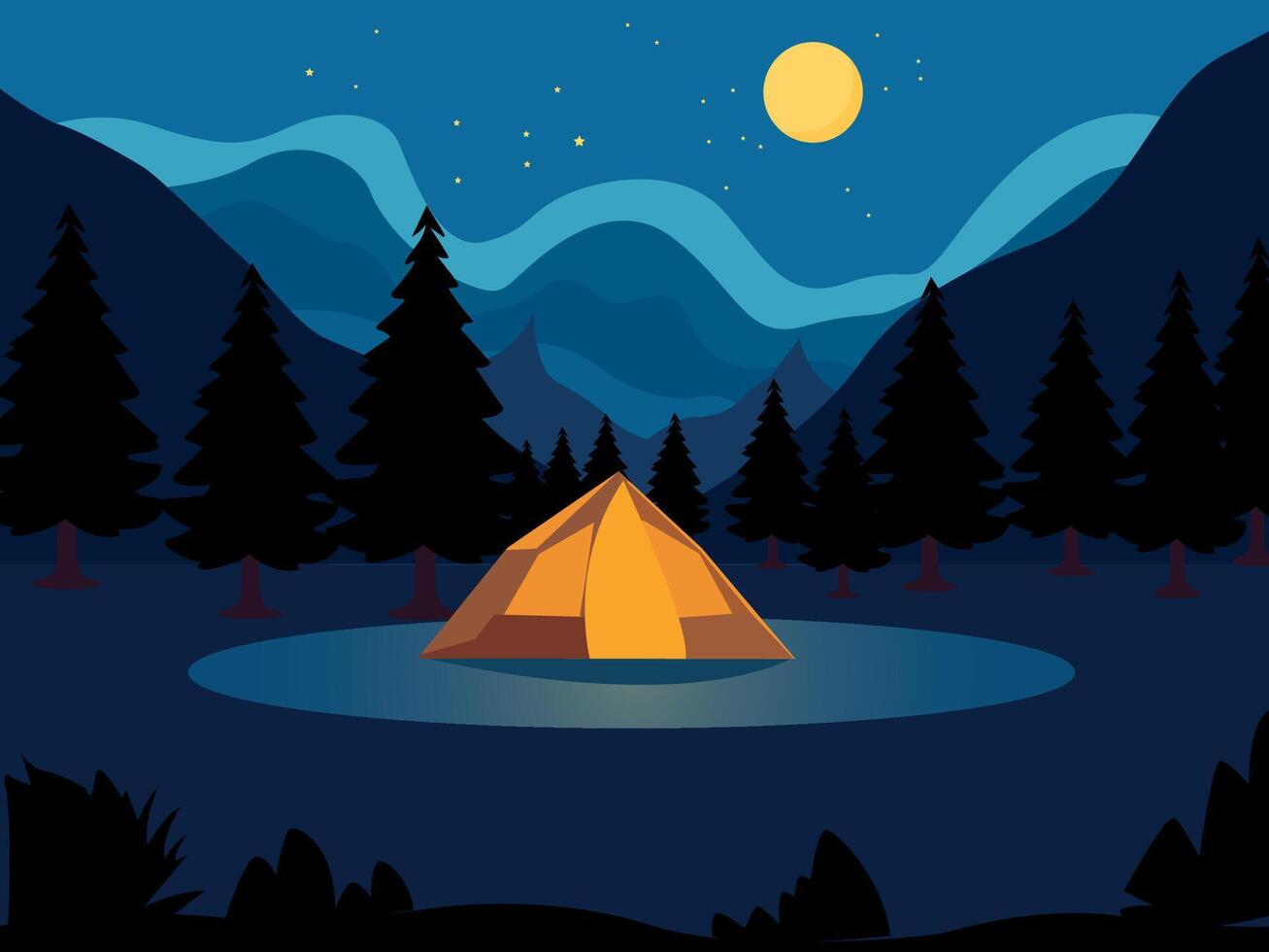 noite acampamento dentro montanha panorama ilustração vetor