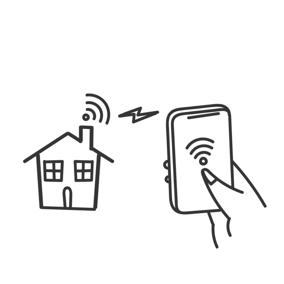 mão desenhado rabisco casa com Wi-fi sinal ilustração vetor