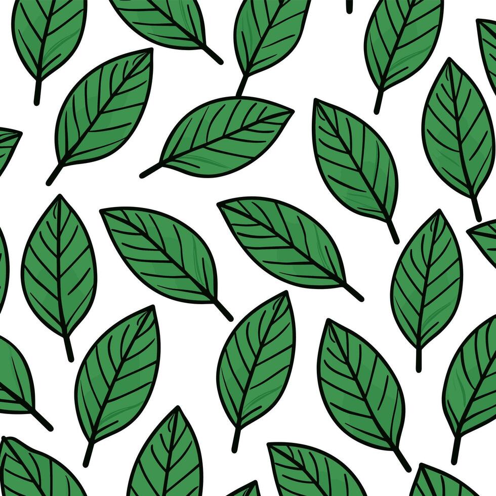 ilustração do uma padronizar do verde folhas em uma branco fundo. vetor