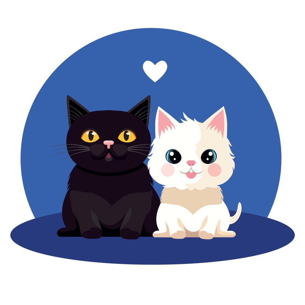 Preto gato e branco gato estão dentro amar. romântico vetor ilustração