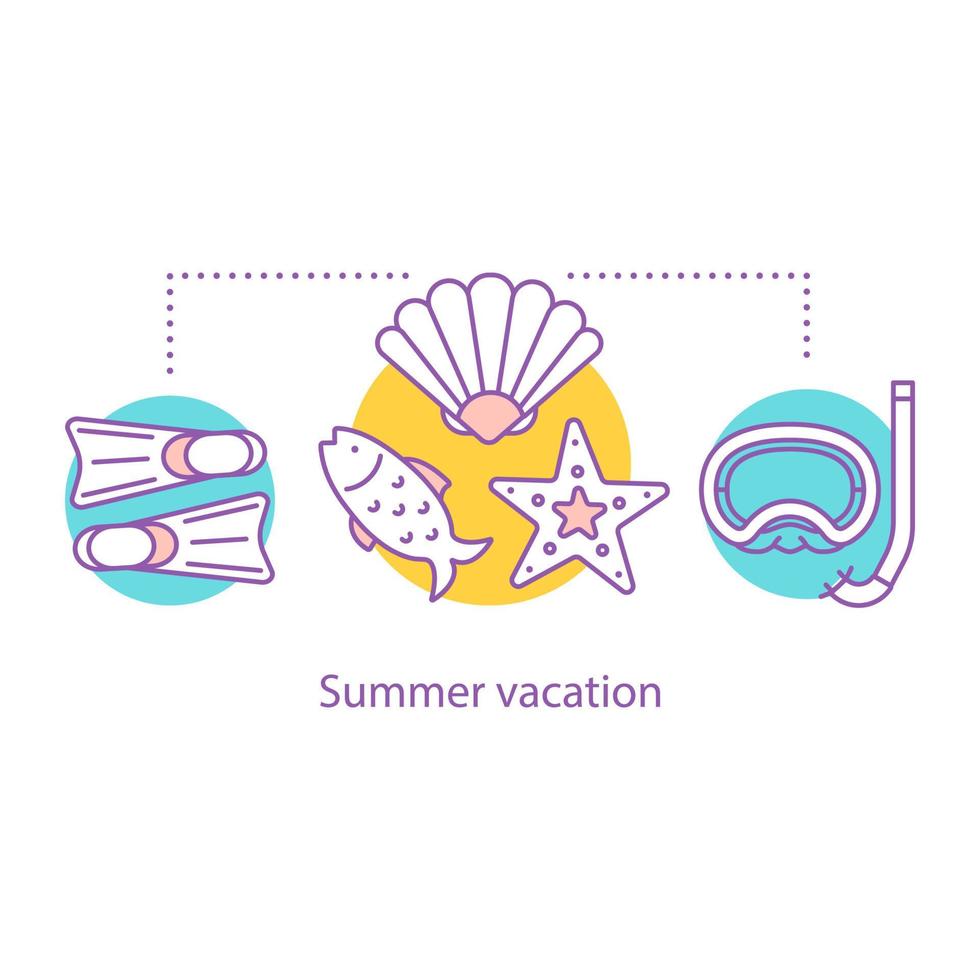 ícone do conceito de férias de verão. descanso submarino. natação ideia ilustração de linha fina. equipamento de mergulho subaquático. desenho de contorno isolado de vetor