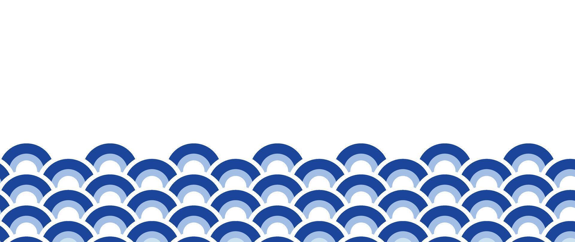 japonês azul onda fundo vetor. papel de parede Projeto com azul e branco desatado oceano onda padronizar pano de fundo. moderno luxo oriental ilustração para cobrir, bandeira, local na rede Internet, decoração, fronteira. vetor