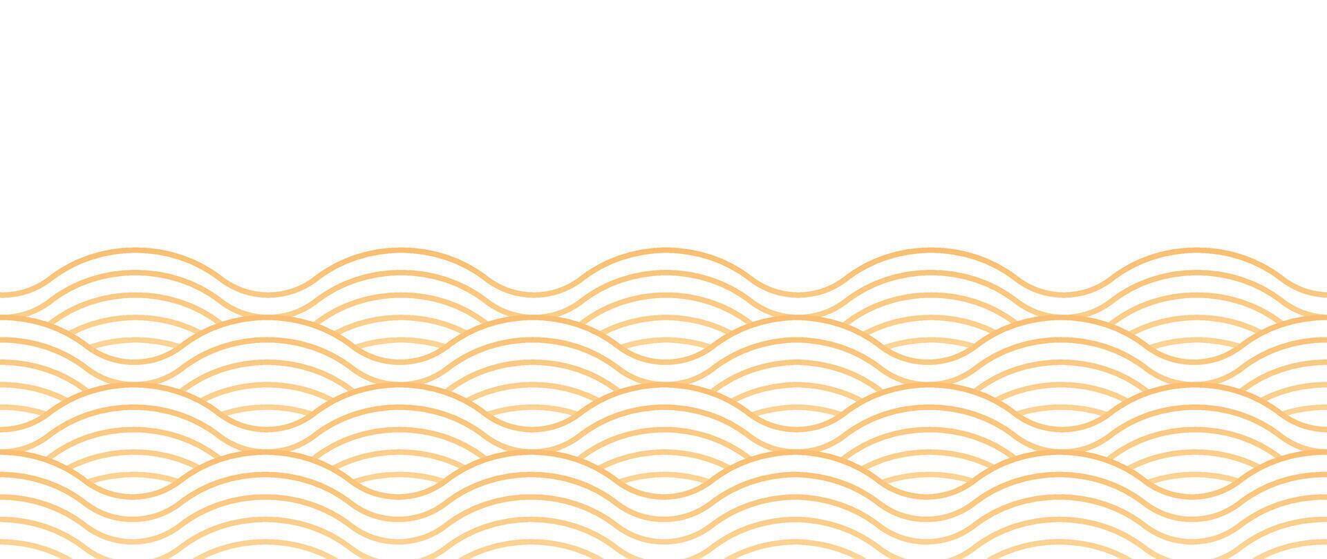 japonês ouro onda fundo vetor. papel de parede Projeto com ouro e branco desatado oceano onda padronizar pano de fundo. moderno luxo oriental ilustração para cobrir, bandeira, local na rede Internet, decoração, fronteira. vetor