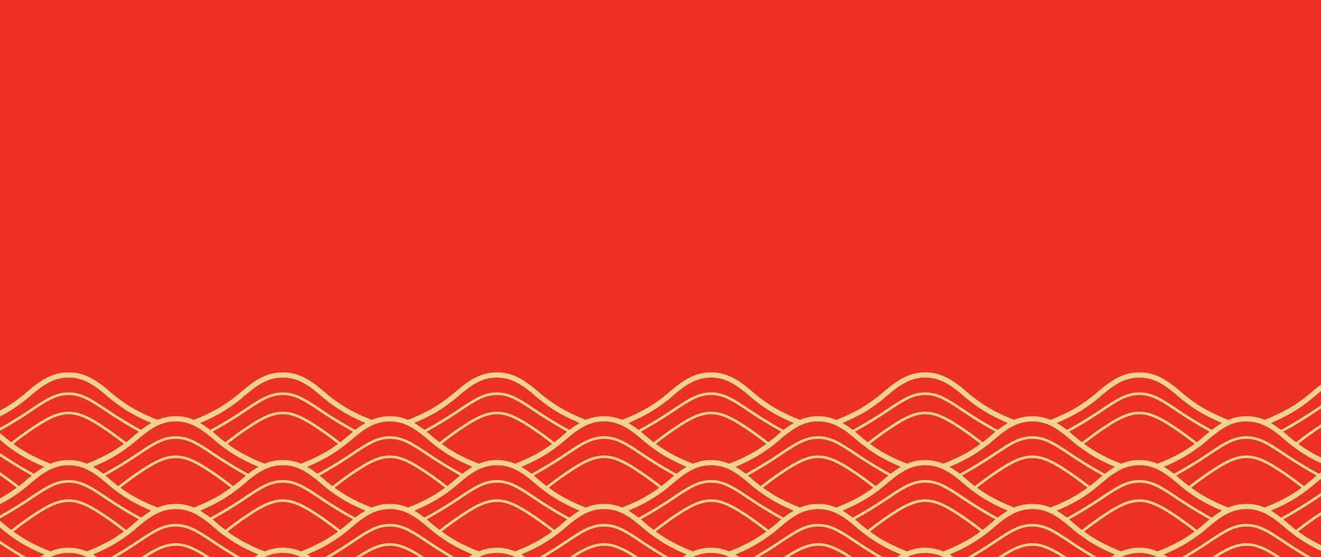japonês ouro onda fundo vetor. papel de parede Projeto com ouro e vermelho oceano onda padronizar pano de fundo. moderno luxo oriental ilustração para cobrir, bandeira, local na rede Internet, decoração, fronteira. vetor