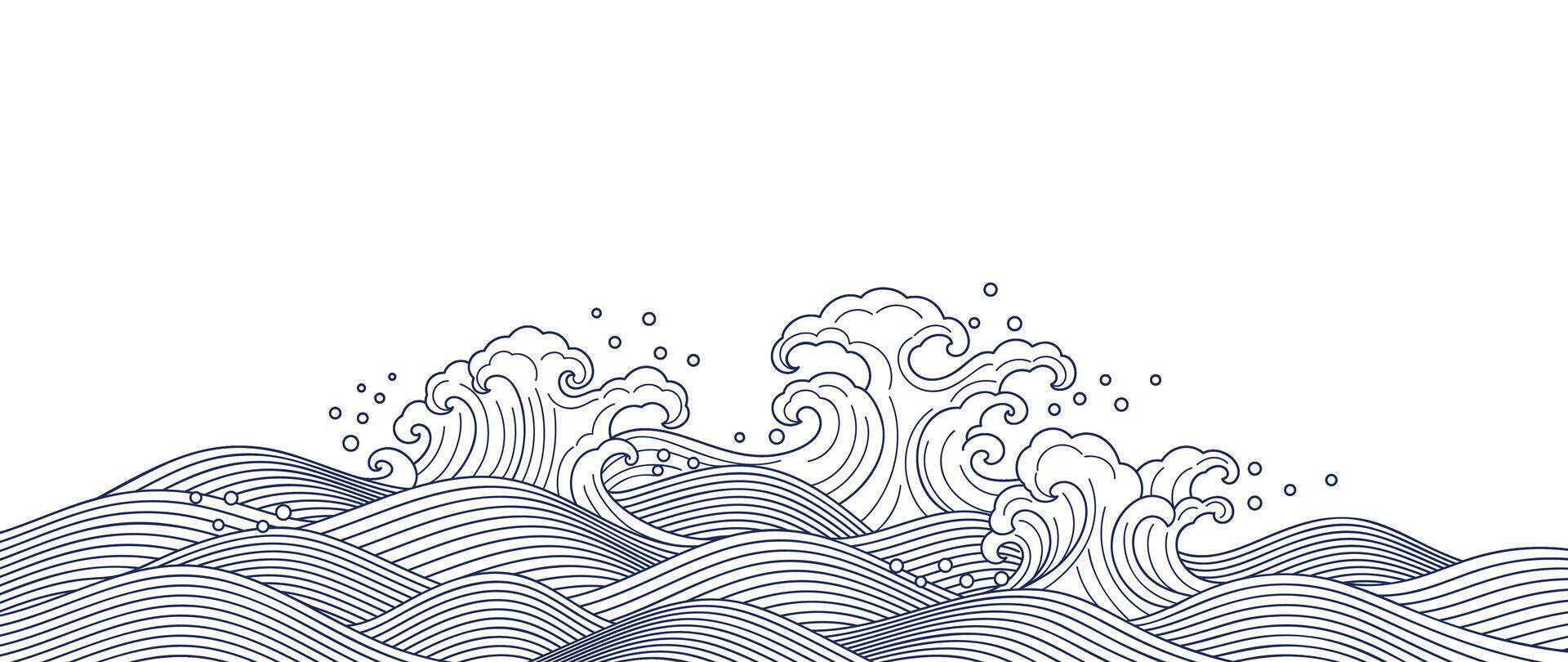 japonês mar onda fundo vetor. papel de parede Projeto com azul e branco oceano onda padronizar pano de fundo. moderno luxo oriental ilustração para cobrir, bandeira, local na rede Internet, decoração, fronteira. vetor