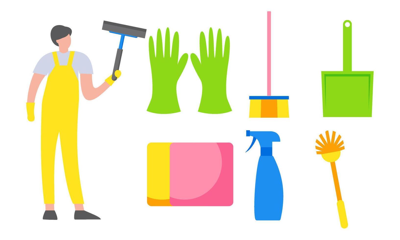 limpeza serviço equipamento limpar \ limpo trabalhador personagem conceito vetor