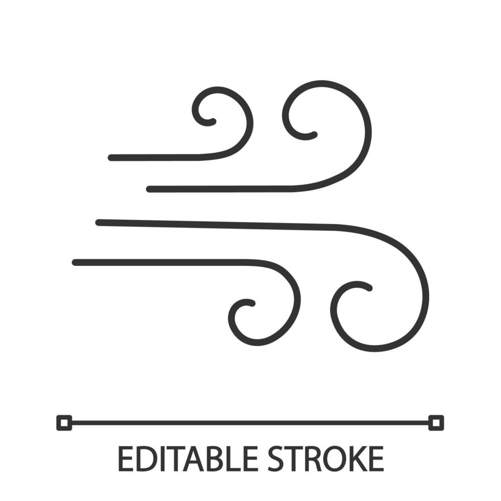 ícone linear de fluxo de ar. vento. ilustração de linha fina. Tempo ventoso. ventilação de ar. símbolo de contorno. desenho de contorno isolado do vetor. curso editável vetor