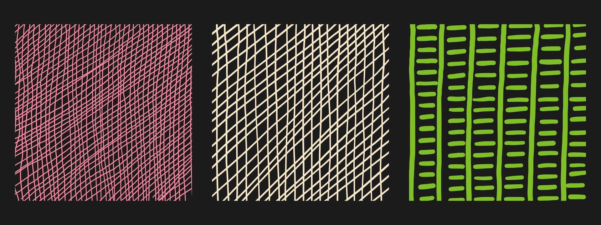 padrões com mão desenhado linear incubação e choque transversal texturas. na moda ilustração vetor