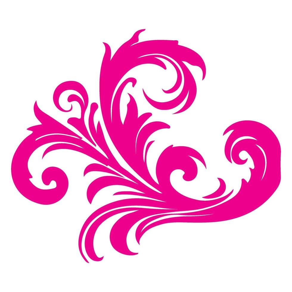 ai gerado elegante redemoinhos damasco com floral mão desenhar Rosa linha estilo elemento ilustração isolado em branco fundo vetor