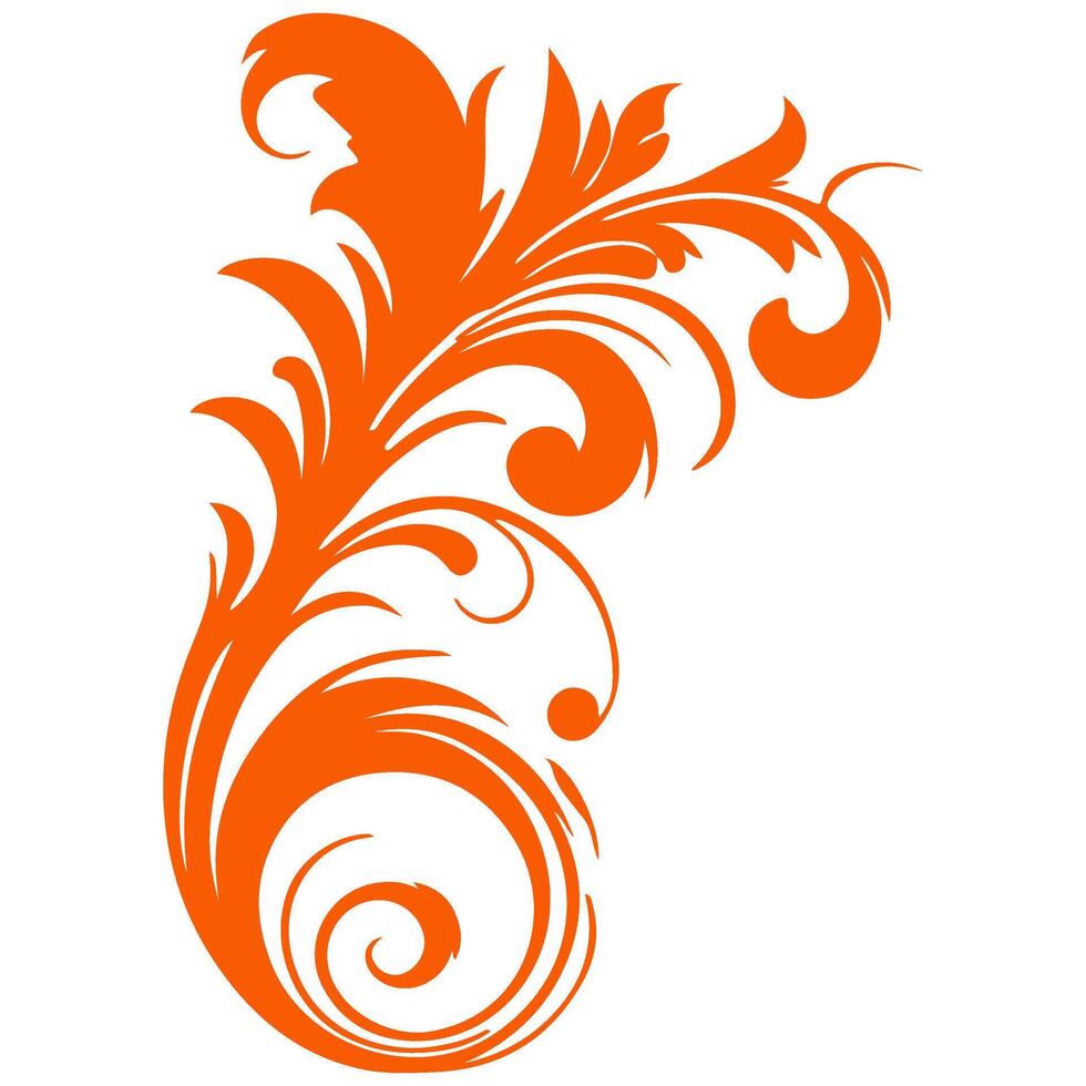 ai gerado elegante redemoinhos damasco com floral mão desenhar laranja linha estilo elemento ilustração em branco fundo vetor