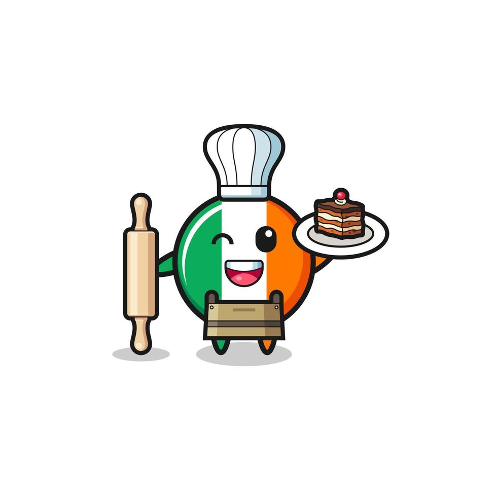 bandeira da irlanda como mascote do chef pasteleiro segurando o rolo de massa vetor