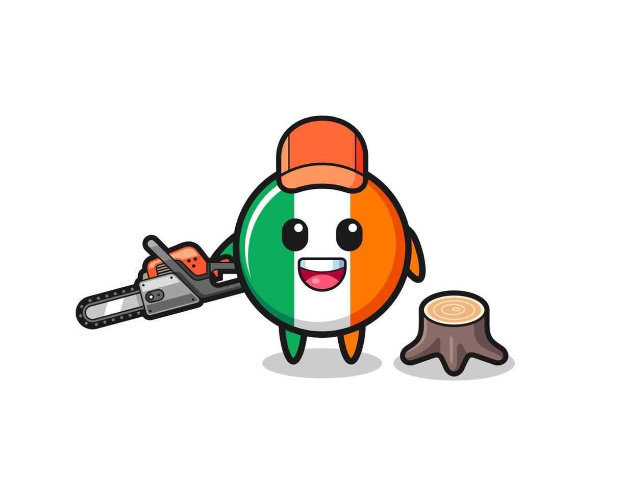 personagem lenhador com bandeira da irlanda segurando uma serra elétrica vetor