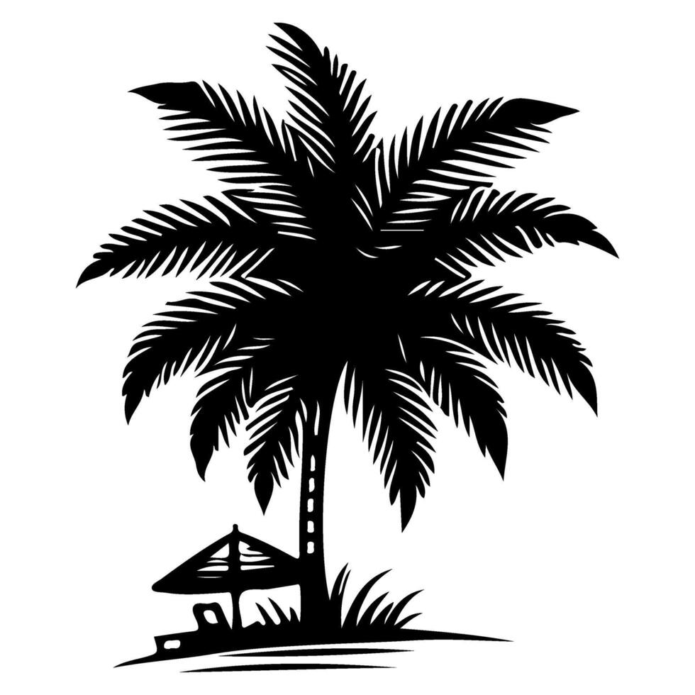 Palma ou coco tropical árvore silhueta, mão desenhando Preto linha rabisco esboço estilo vetor ilustração