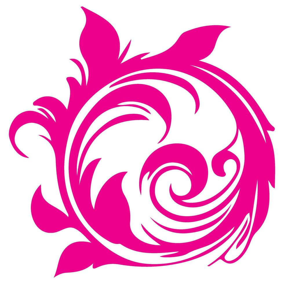 ai gerado elegante redemoinhos damasco com floral mão desenhar Rosa linha estilo elemento ilustração isolado em branco fundo vetor