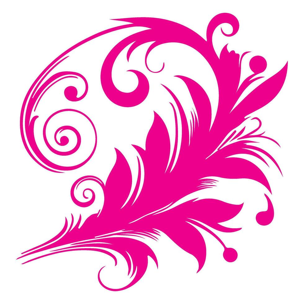 ai gerado elegante redemoinhos damasco com floral mão desenhar Rosa linha estilo elemento ilustração isolado em branco fundo vetor