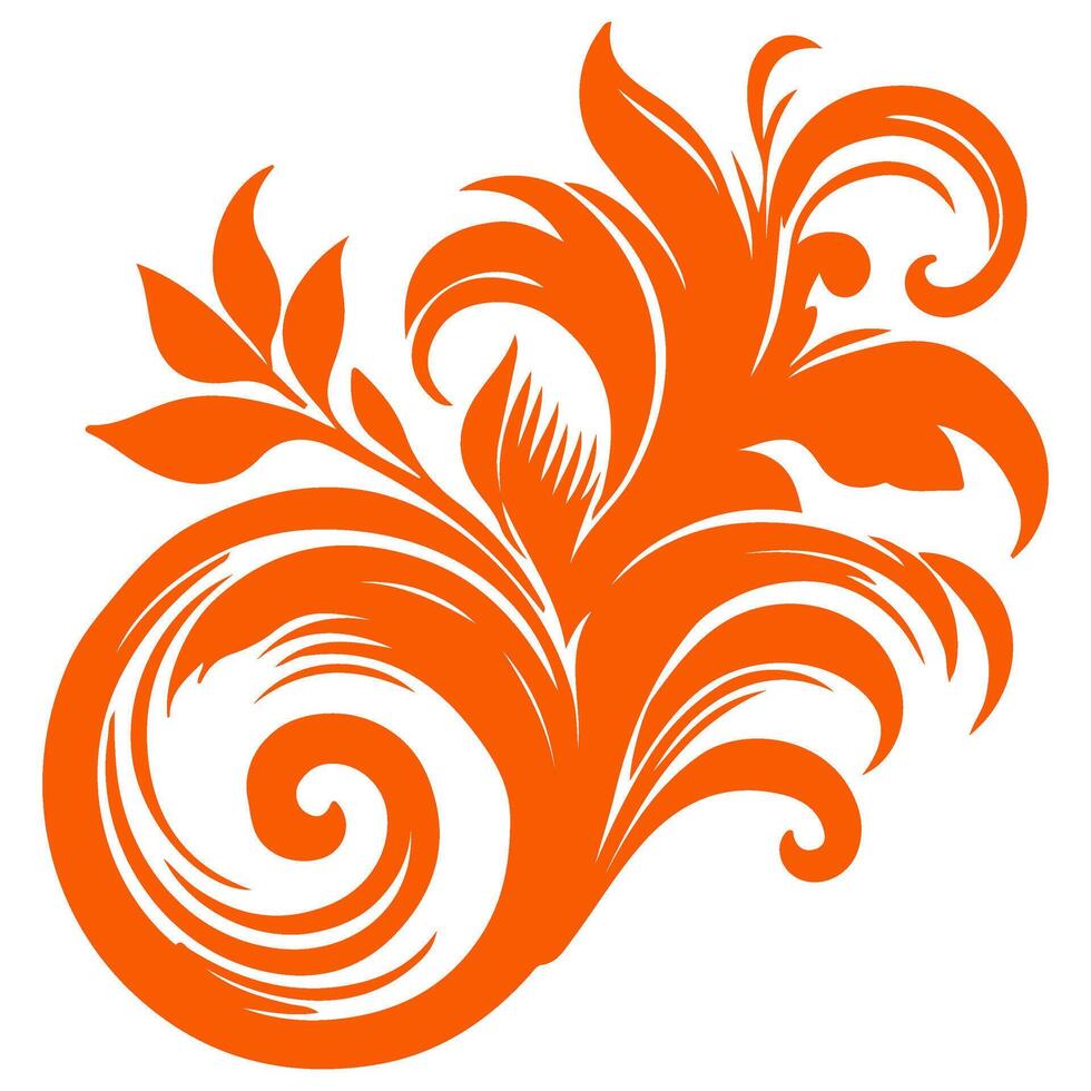 ai gerado elegante redemoinhos damasco com floral mão desenhar laranja linha estilo elemento ilustração em branco fundo vetor