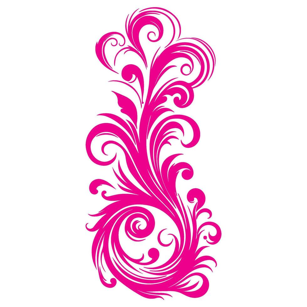 ai gerado elegante redemoinhos damasco com floral mão desenhar Rosa linha estilo elemento ilustração isolado em branco fundo vetor