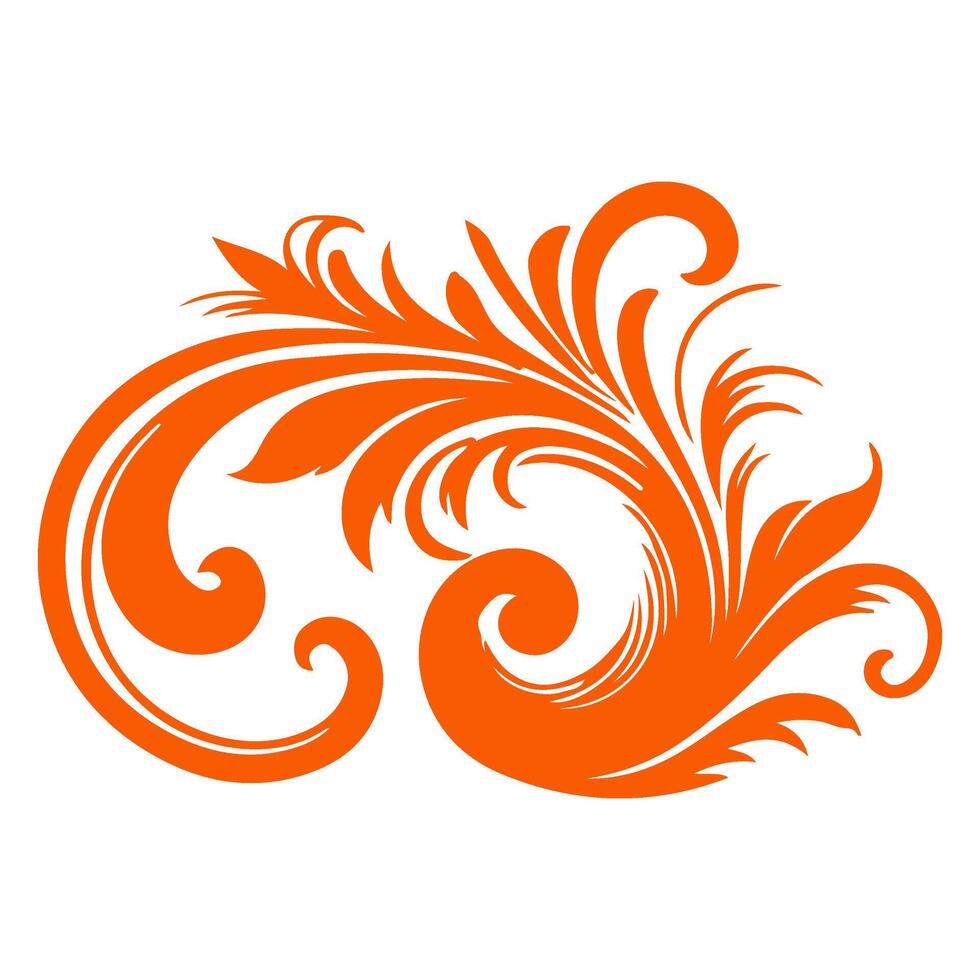 ai gerado elegante redemoinhos damasco com floral mão desenhar laranja linha estilo elemento ilustração em branco fundo vetor