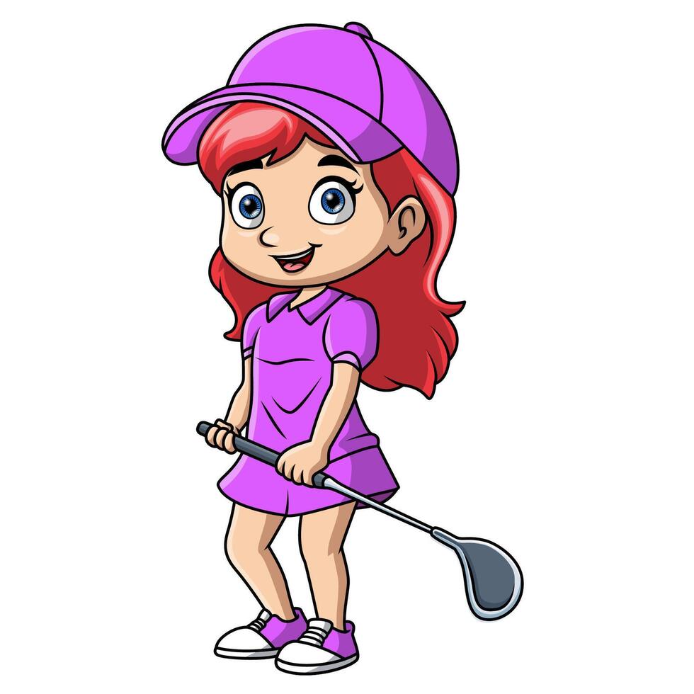 fofa pequeno Garoto desenho animado jogando golfe vetor