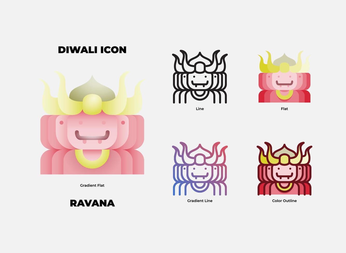 conjunto de ícones de Diwali Ravana. Ravana é um personagem do mal na história de Diwali vetor