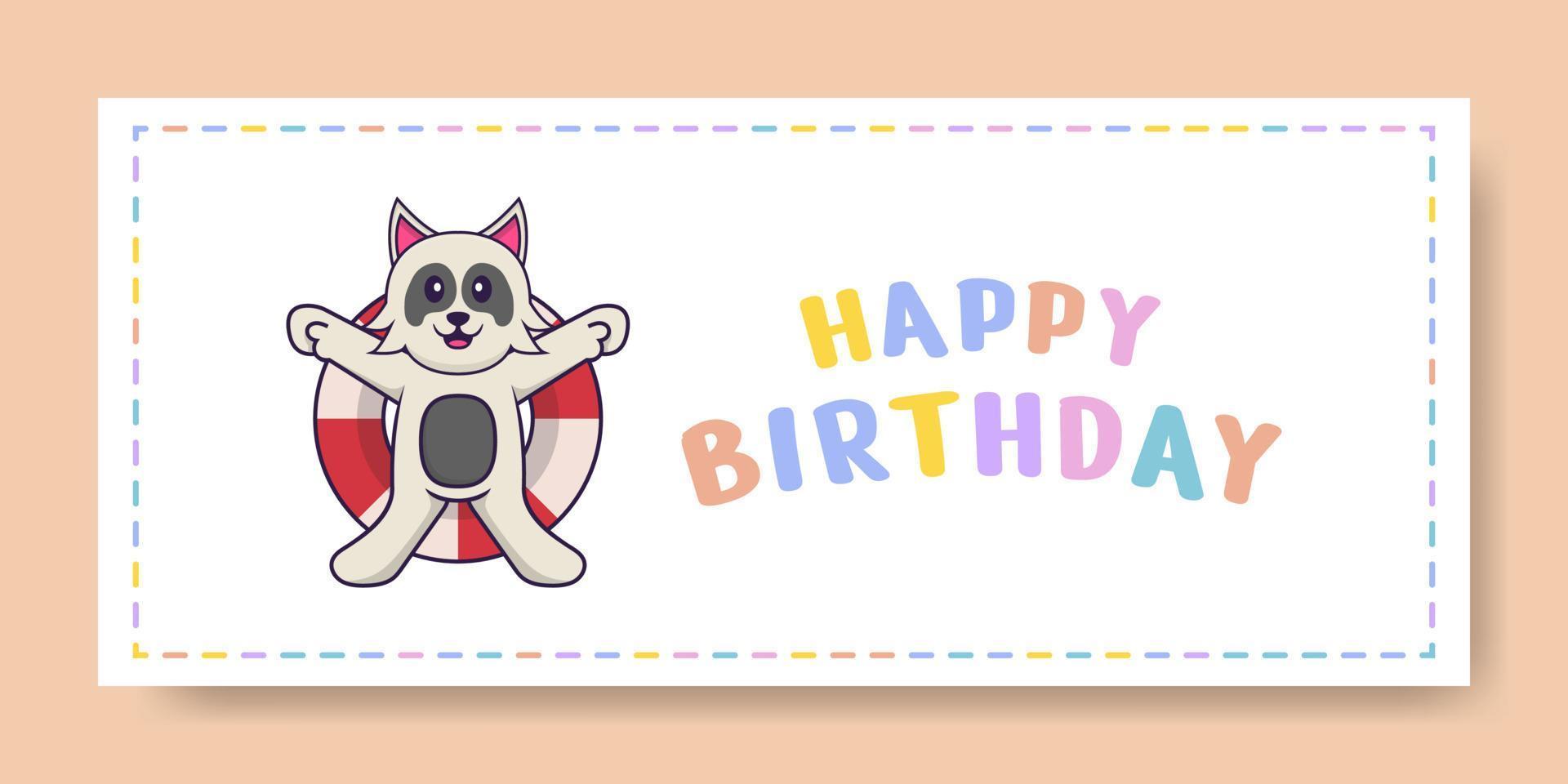 banner de feliz aniversário com personagem de desenho animado de cachorro bonito. ilustração vetorial vetor