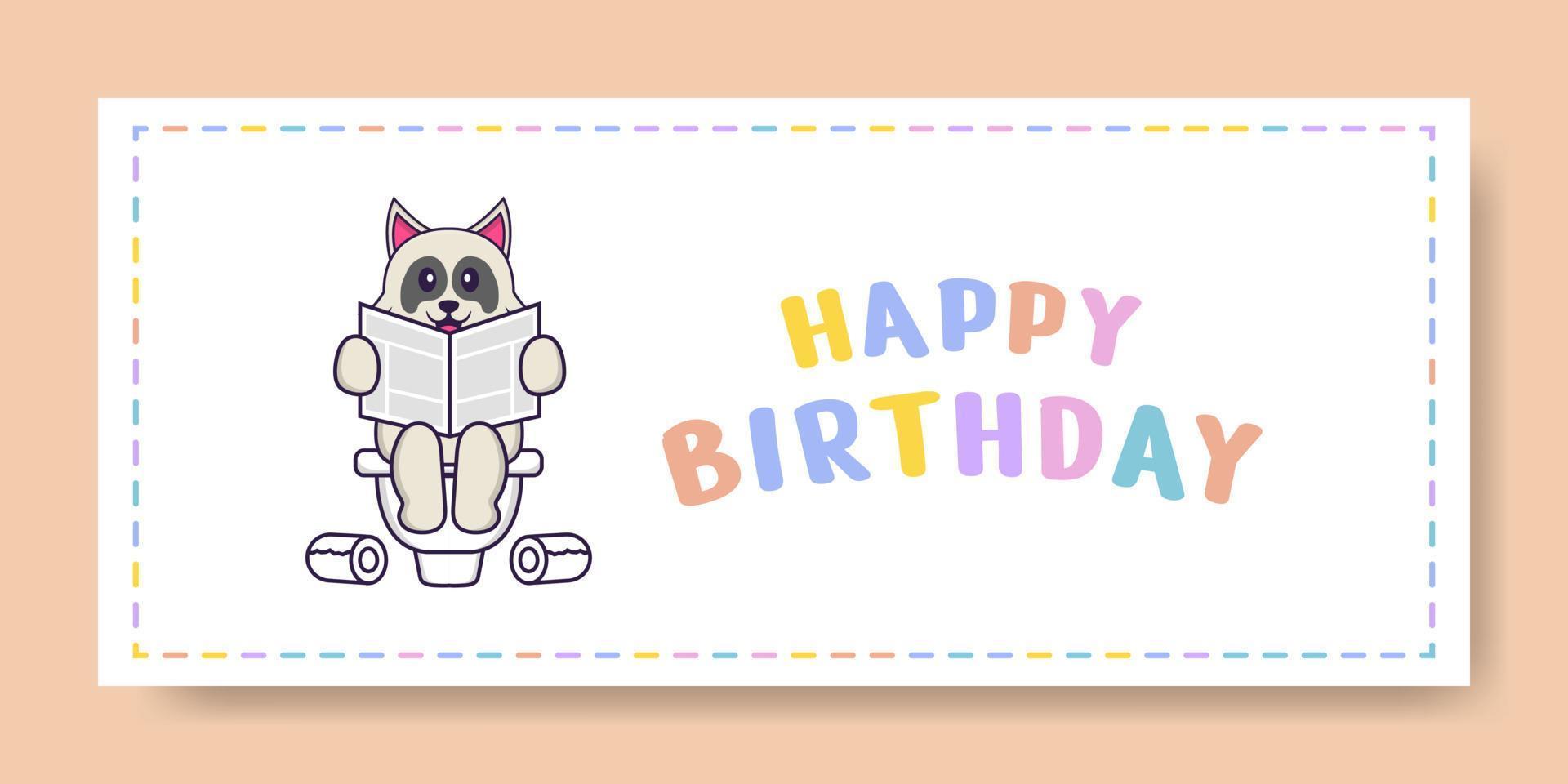 banner de feliz aniversário com personagem de desenho animado de cachorro bonito. ilustração vetorial vetor