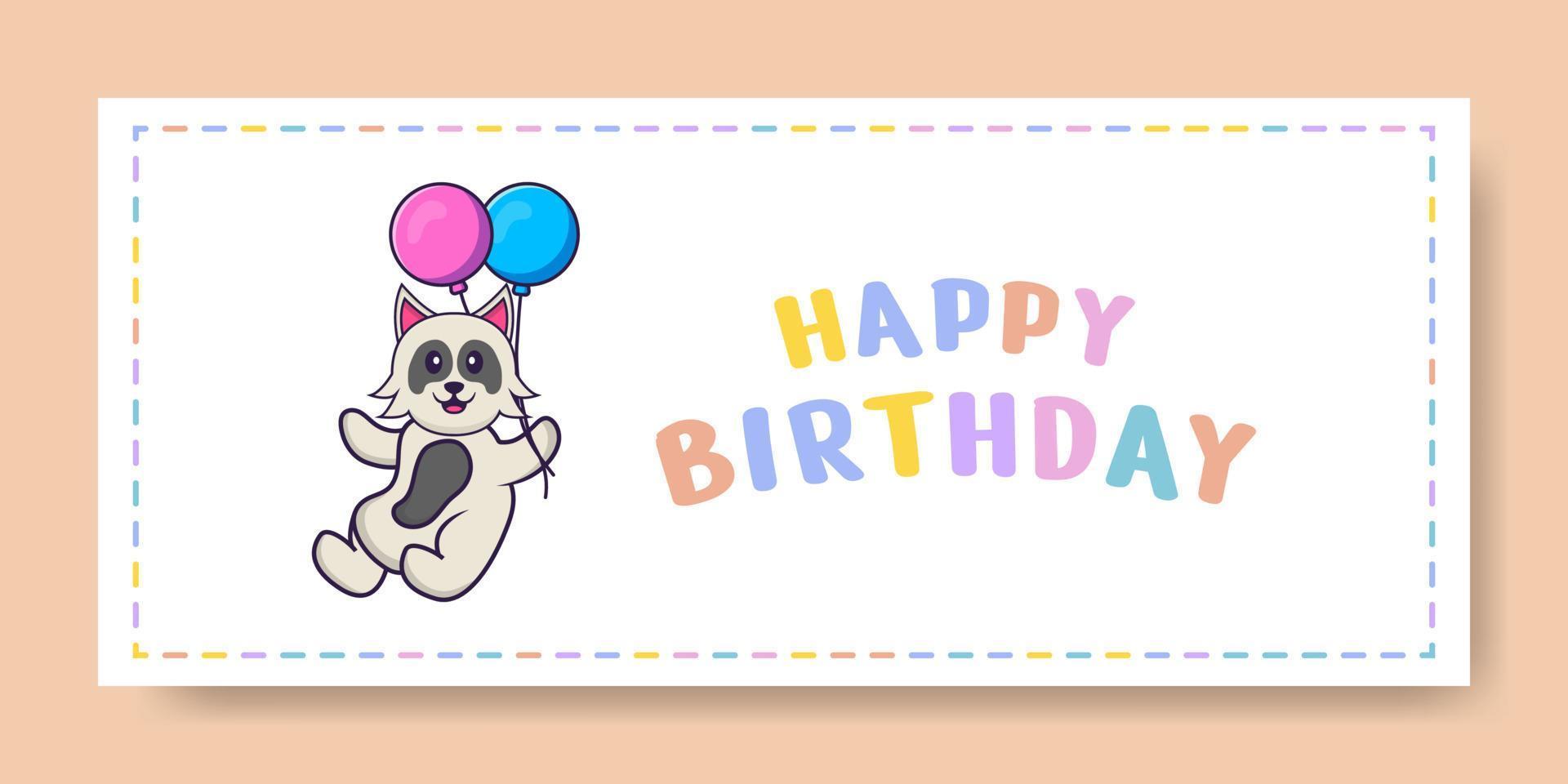 banner de feliz aniversário com personagem de desenho animado de cachorro bonito. ilustração vetorial vetor