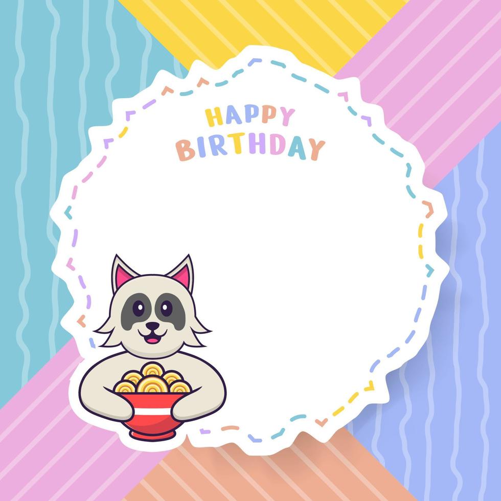 cartão de feliz aniversário com personagem de desenho animado de cachorro bonito. ilustração vetorial vetor